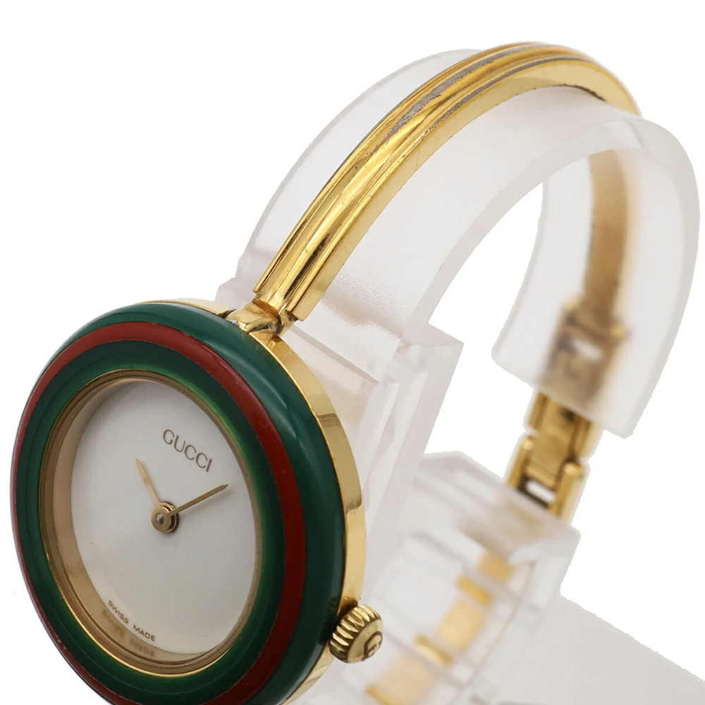 GUCCI Women's Quartz Watch with Changeable Bezel, White Dial, GP (Gold Plated... - Picture 6 of 10